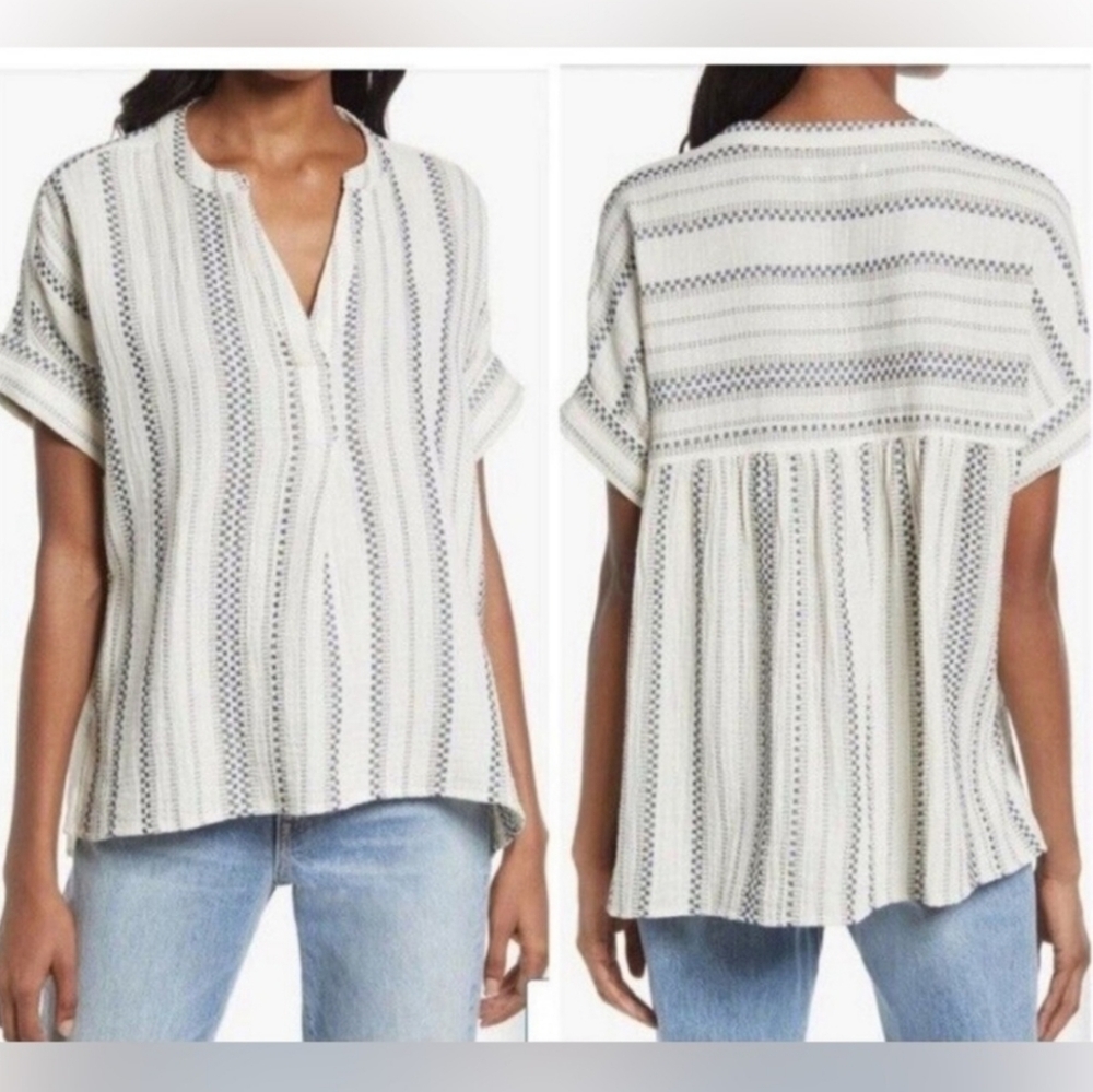 Madewell Lightspun Lakeline Popover Shirt in Jacquard Stripe Size XXS